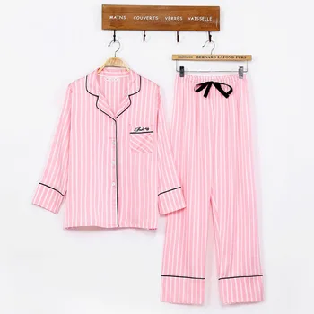 JRMISSLI Ženske pižame nastavite spomladi 7 kosov določa Prugasta srčkan koreja slog spalna krpo light color znižuj ovratnik