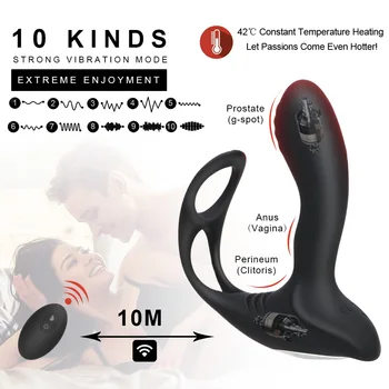 10 Frekvenca Analni VibratorHeating Prostata Massager G-spot Stimulator Brezžični Daljinski upravljalnik z vibriranjem Obroč Sex Igrača Za Moške