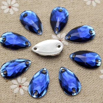 100 kozarcev 10.5*18 mm Sew na Okrasnih Modra Bleu Waterdrop nakit ugotovitve Smolo Flatback Šivanje Kamni 2 luknje Za Oblačila, Obleko