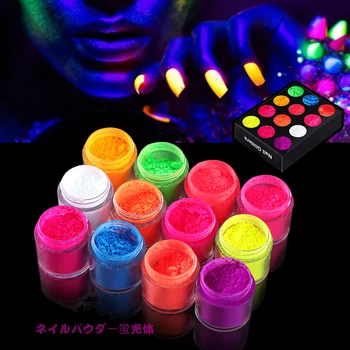 12 Fluorescentne Barve v Prahu za Nohte Glitters Neon, Fosfor Prah Prah Žareti v Temno Svetlobna Nail Art Pigment Odlikovanja