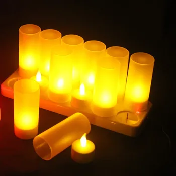 12 Polnjenje Utripanja LED Čaj Luči Sveče Z Držalom Za Poroko Večerjo Partys Plamen Oblikovan LED Žarnice EU/UK/US/AU Plug