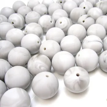 15 mm Silikonske Kroglice Marmorja Sivo Hrane Silikona Začetnih kroglice Bab Teethers Za začetnih ogrlica Igrače 100 kozarcev