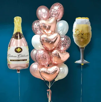 18pcs/set Rose Zlata Konfeti Latex Balon Nastavite Champaign Steklenico Pokal Folija Balon Za Poročne Dekoracije Rojstni dan Dobave