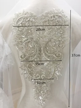 2 Kosa vrhunska 3D Srebrna Nit Beaded Bleščica Čipke Aplicirano Cvet Obliž Aplicirano Poročno Obleko Pribor
