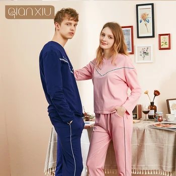 2019 jeseni nov par moške bombaža dolgo sleeved hlače, pižame krog vratu doma storitve lahko nosijo preproste naravne domov storitev s
