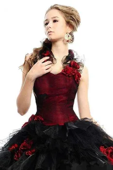 2019 Letnik Gothic poročne obleke Ljubica Rdeče in Črno Viktorijanski Žogo Obleke poroka oblek Priložnost Obleke haljo de mariee