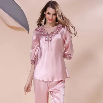 2019 Poletje Svileno Pižamo Komplet Dveh Kosov Set Sleepwear Pižame Svile Vrhovi Ženske Pižame Nastavite NightSuit Sleepwear ženske pižame