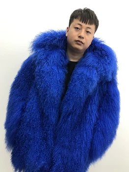 2019, za Moške pravi mongolsko ovčje krzno plašč hooded toplo zimo vrhnja oblačila river plaži, volne, krzna suknji dolgimi rokavi Jakno