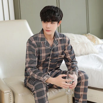 2020 Jeseni, Pozimi Dolg Rokav Priložnostne Prugasta Pajama Kompleti za Moške korejski Sleepwear bo Ustrezala Pyjama Moški Homewear Salon Domov Oblačila