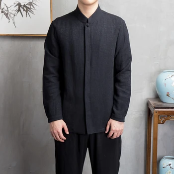 2020 Kitajski Slog Bombaž Perilo Majice Z Dolgimi Rokavi Moški Oblačila Retro Tang Bo Ustrezala Stand Up Ovratnik Top Plus Velikost Oblačila Moški