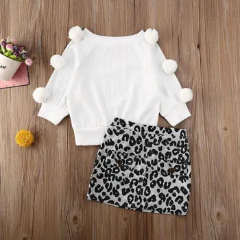 2020 Malčke Baby Girl Obleke Bombaž Vrhovi + Mini Krilo Leopard Obleke Jeseni, Pozimi Nastavite 2-7Y