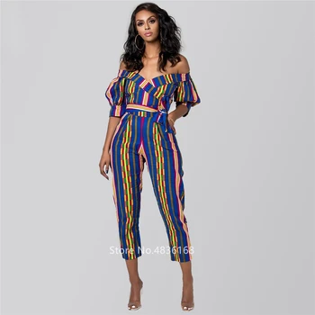 2020 Novice Afriška Oblačila Jeseni Dame Plašč Africaine Jumpsuit Plus Sopihanje Dashiki Moda Ramenski Off Afriške Obleke Za Ženske