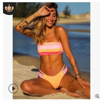 2020 Off Ramenski Bikini Določa Ženske Kopalke Seksi Push Up Podložen Modrc Visoko Pasu Tangice Kopalke Ženske Plažo Kopalke