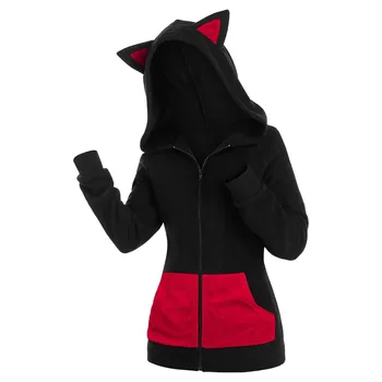 2021 SweaterAutumn Zimske Ženske Hoodies Mačka Ušesa Moda Hoody Priložnostne Barva Topla Majica S Kapuco Za Ženske