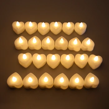 24Pcs Srce Oblika LED Čaj Luči Sveče Mini Brezplamensko Elektronski Tealight Baterija Upravlja Toplo Bela Osvetlitev Poroko Dekor