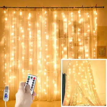 3M LED novoletne Lučke USB, Daljinsko upravljanje Zavese Lučka Niz Luči Pravljice Luči Garland Božični Okraski za Dom Kerst
