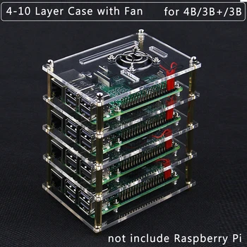 4-10 Plast Raspberry Pi 4 Model B Akril Primeru Ohišje Lupino + Hladilni Ventilator + Kovinski Pokrov za Raspberry Pi 4B/3B+/3B/2B