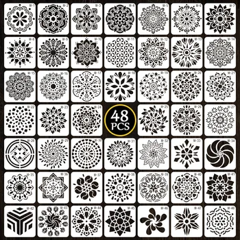 48Pcs/Veliko 13cm Mandala Krog Geometrija DIY Layering Matrice Slikarstvo Album Kolorit Reliefi Album Dekorativni Predlogo