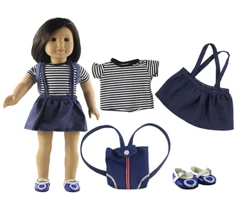 4in1 Nastavljena Lutka Obleko Srajco+krilo+modri čevlji+modra vreča Moda Priložnostne Obrabe Obleko za 18