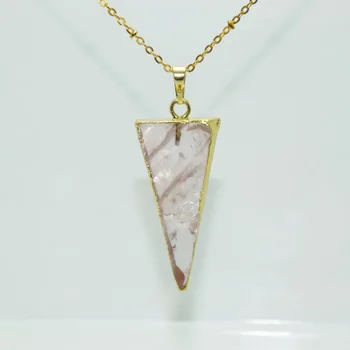 5ps Roza Naravnega kamna modni nakit kristalni obesek za ženske zlato ploščo kamen čar trikotnik obesek za ogrlico stranka