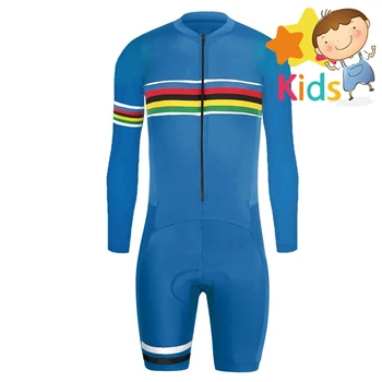 6 Barv Pro Speedsuit otroški Kolesarski Skinsuit Dolg Rokav Triatlon za Otroke Trisuit Dirke Speedsuit Kolesarska Oblačila