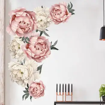 60*40 cm Roza Peony Cvet Stenske Nalepke Samolepilni Romantično Cvetje Doma Dekor za Spalnico, dnevno Sobo DIY Vinil Stene Decals