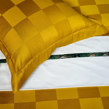 600TC Bombažno Posteljnino kariran saten posteljnina rumena bedcover rjuhe kritje prevleke posteljnine komplet Posteljo Set