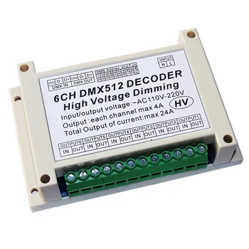 6CH DMX512 Dekoder Visoke napetosti zatemnitev 6 kanalov AC110V - 220V 4A/KANALNI DMX HV Dekoder dimmer odbor Za žarnice luči