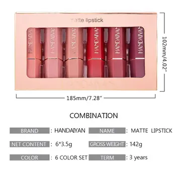 6Pcs/Box Handaiyan Mat Vlažilno Šminko Nepremočljiva Multi-barvni Dolgotrajno Lipgloss Ličila Luksuzne Kozmetike