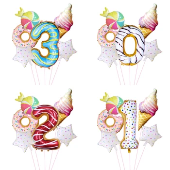 6pcs/veliko Krof Rojstni 42-Palčni Digitalni Folija Balon set za happy birthday dekor 1. rojstni dan dekor dekle korist balon