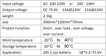 75.6 V 13A smart polnilec za 18S lipo/ litij-Polimer/ Li-ionske baterije smart polnilec za podporo KP/CV način 4,2 V*18=75.6 V