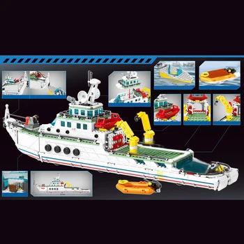 893Pcs Mehanske Reševanje Coast Guard Plovila DIY Stavbe Komplet Majhnih Delcev Model Za Otroke, Izobraževalne Igrače, Darilo za Rojstni dan