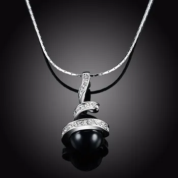 925 Srebro Black Pearl Obesek Za Ogrlico Ženske Eleganten Nakit Kača Verige Romantično Valentinovo Predstavila Poročni Nakit