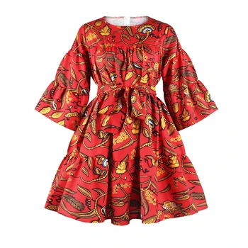 Afriška Oblačila 2020 Novice Jeseni Tradicionalnih Dashiki Tiskanja Bazin Čipke Vosek Ruffle Rokav Afriške Obleke za Ženske Modni Stranka