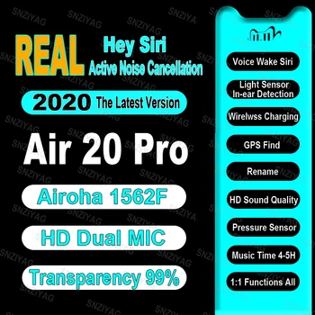 Air20 Pro ANC TWS 1562F Res, Svetlobni Senzor Pravi Glas Zbudi Brezžične Slušalke HD Dvojni MIKROFON za Bluetooth 5.0 Slušalke Preglednost 99%