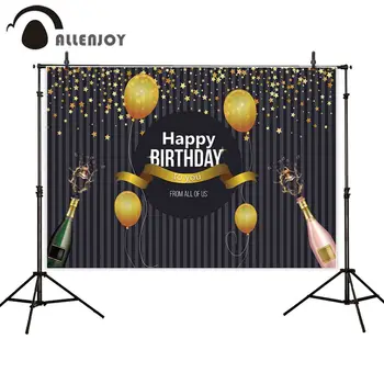 Allenjoy Happy Birthday Photocall Črni Trak Zlati Balon Star Šampanjec tablo Stranka Ozadje Dogodka Praznovanje Ozadje
