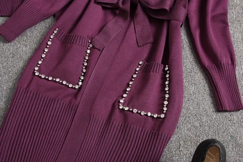 ALPHALMODA Ročno izdelane Diamond Luksuzni Ženske Pletenje Jopico Pulover, Hlače 3pcs Obleko Dame Pozimi Moda Oblačila Sklop