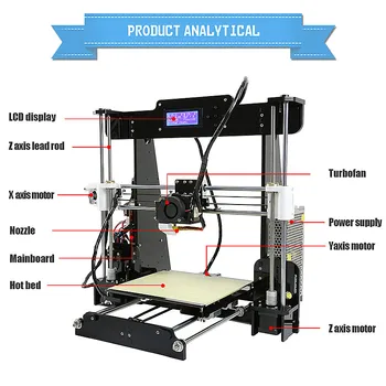 Anet A8 3D Printer1.75 mm / 0,4 mm Akril Okvir Tip 3D DIY Printer Kit Multi-Slog Tiskanja upport ABS / PLA / BOKI -Eu Plug