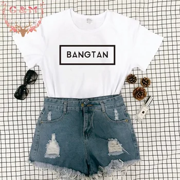 BANGTAN FANT T-shirt Kul Moda Ulične BangTan Grafični Tumblr Estetske Crewneck pismo tiskanja oblačila Tee Vrhovi Femme korejski