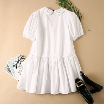 Bele Obleke S Vezenje Ovratnik 2020 Nov Modni Kratek Rokav Nad Kolena Ženske Obleke Poletje