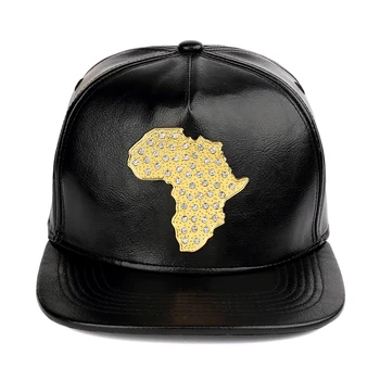 Bling Baseball Caps za Moške Afriki Zemljevid 5 Plošči Skp Sponko Pasu Usnje Kul Men Rap Klobuki Stranka Black Padec Ladijskega prometa
