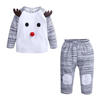 Božič Newborn Baby Fantje, Dekleta Obleke Jelena snežinka T shirt Kariran Hlače, Obleke Pižamo Otrok Xmas Obleko Otroška Oblačila