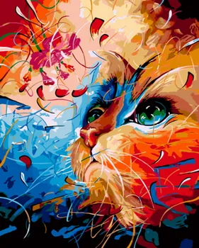 Brez okvirjev diy slike, ki jih številk cat mačka, barvanje z številke za dom dekor platno slikarstvo 4050cm kitty v razmišljanje