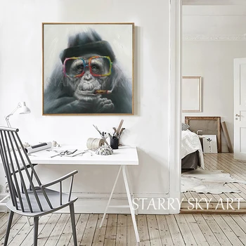 Brezplačna Dostava Umetnik Ročno poslikano Pop Art Moderne Živali Kajenje Opica Oljna slika na Platnu Smešno Živali, Gorilla Oljno sliko