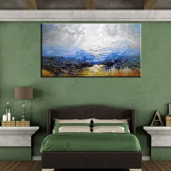 Brezplačna dostava za sodobno abstraktno Ročno oljna slika na platnu debele olje modro nebo pokrajino wall art plakat za dnevna soba spalnica