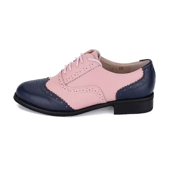 Britanski stil letnik oxfords čevlji ženske pravega usnja brogue čevlji pink+modra Mešanih barv, dame Stanovanj