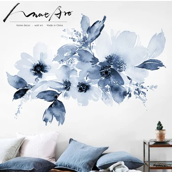 Cvetlični stenske nalepke, spalnica dekor slikarstvo akvarel doma dekor Modra Povzetek nalepke nordijska dom dekoracija dodatna oprema diy