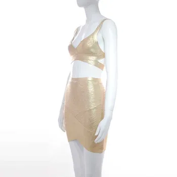 Debelo 2020 Nove Ženske obleke Zlato: Špageti Trak Povoj vrh&krilo Cocktail party povoj dva Kosa iz Obleka (L2909)