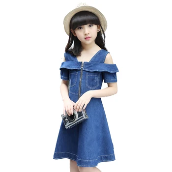 Dekleta Traper Obleke za Otroke, Jean Oblačila 2020 Nov Modni Priložnostne Obleko Modra Kratek Rokav Kavbojke Vestidos 4 6 8 10 12 Let