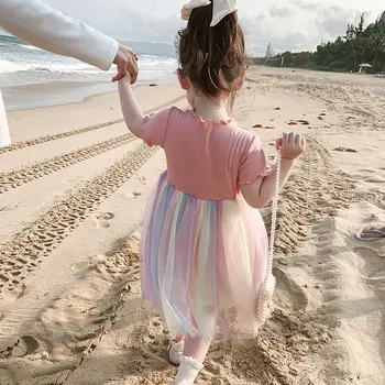 Dekliške Obleke Poletje Obleko 2020 Novo Dekle Plaža Počitnice Princesa Obleko Mavrica Ženska Otroška Moda Obleko